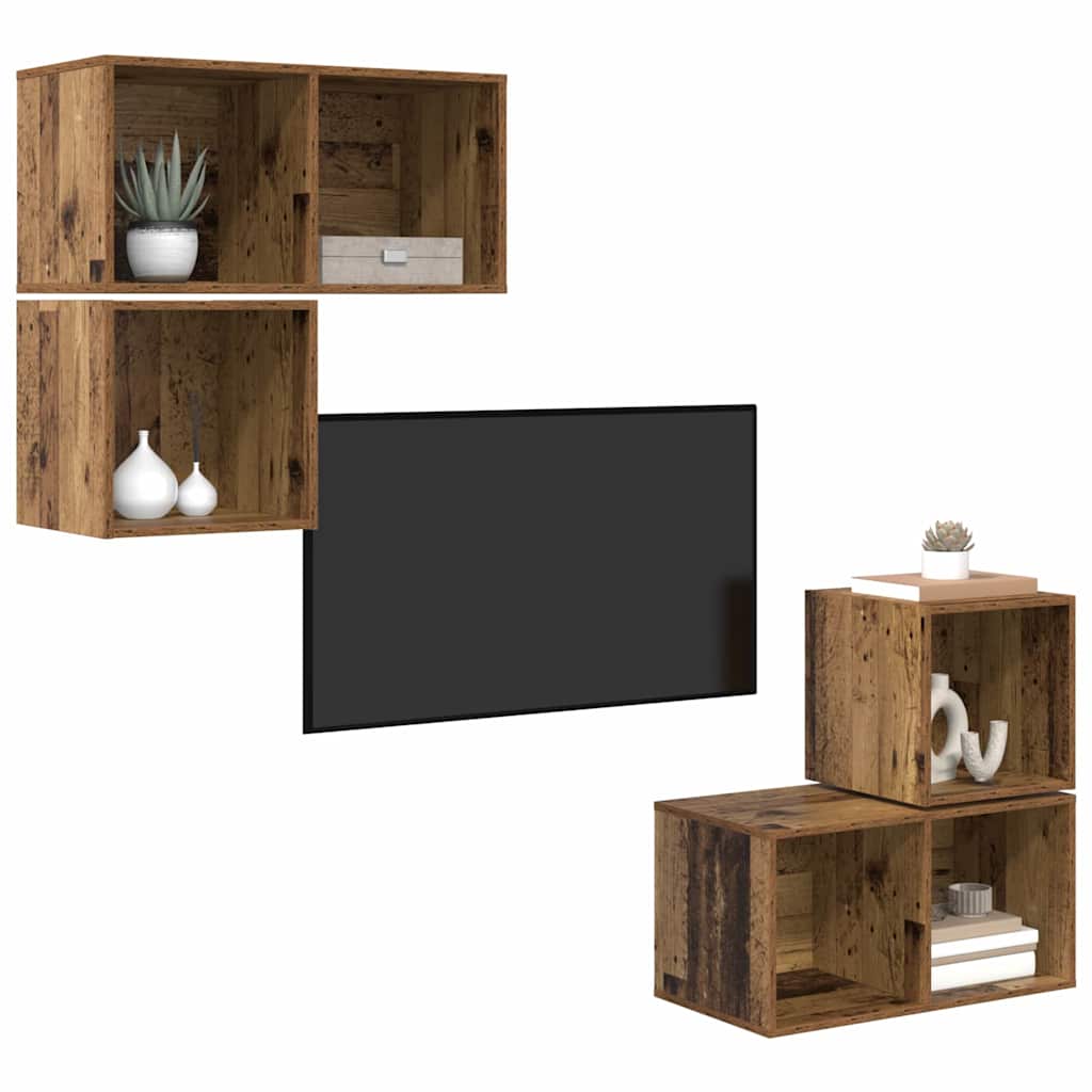 vidaXL TV-Schrankset Wandmontiert 4 pcs Altholz Holzwerkstoff