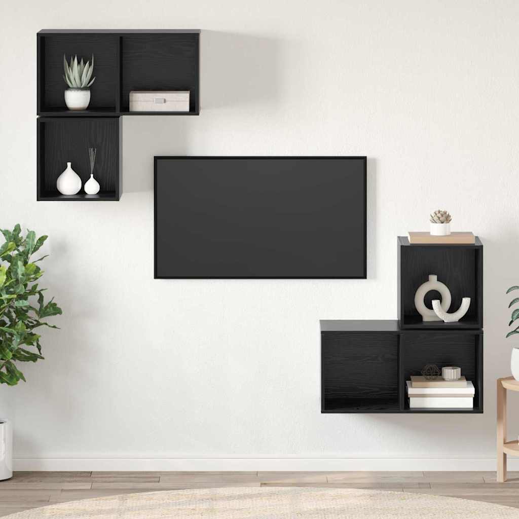 vidaXL TV-Schrankset 4 pcs Schwarz Eichen-Optik Holzwerkstoff