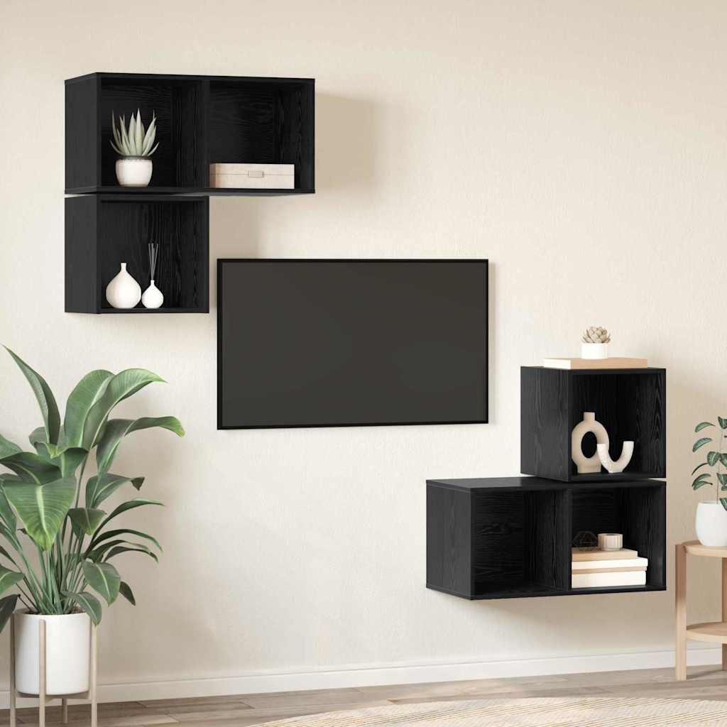 vidaXL TV-Schrankset 4 pcs Schwarz Eichen-Optik Holzwerkstoff