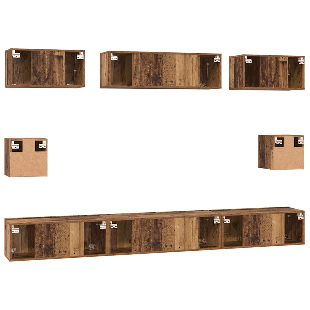 vidaXL TV-Schrankset Wandmontiert 8 pcs Altholz Holzwerkstoff