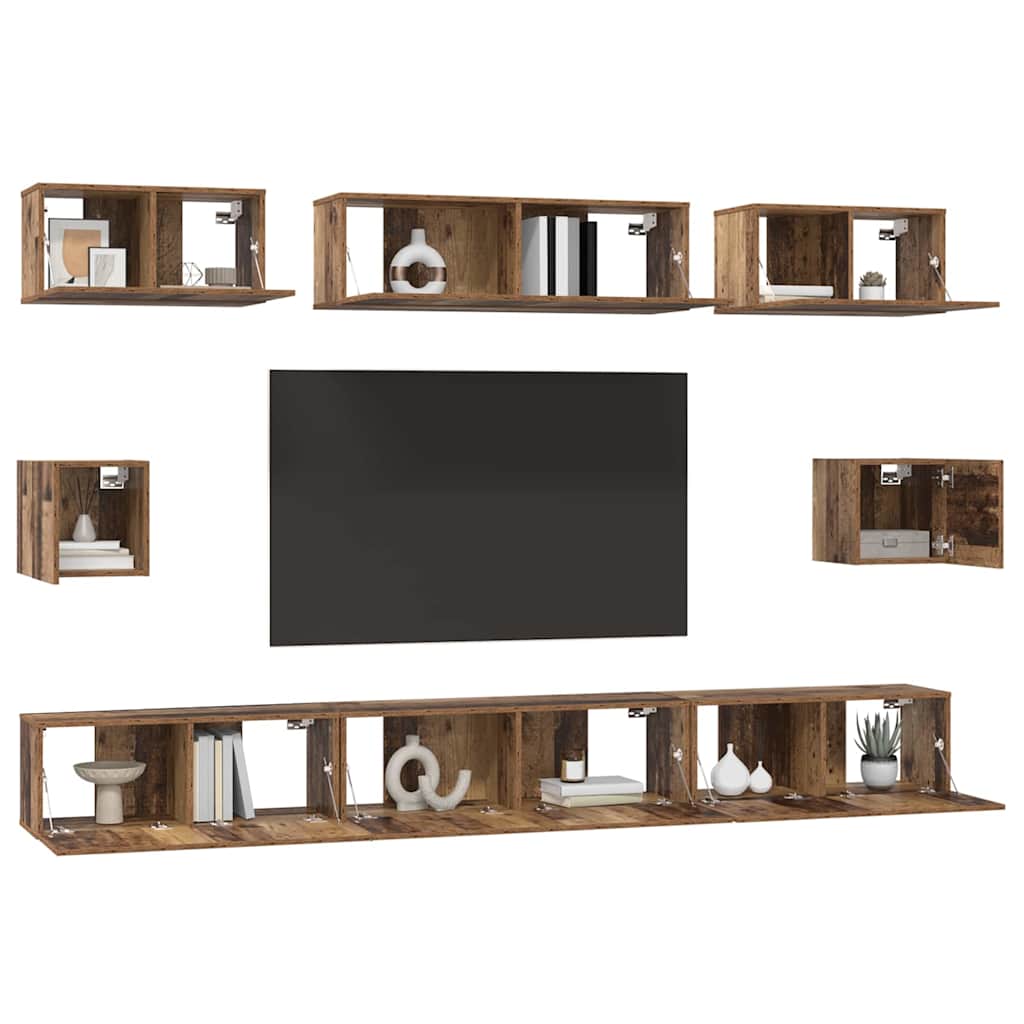 vidaXL TV-Schrankset Wandmontiert 8 pcs Altholz Holzwerkstoff