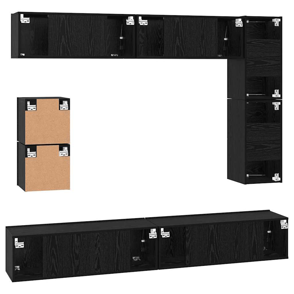 vidaXL TV-Schrankset 8 pcs Schwarz Eichen-Optik Holzwerkstoff