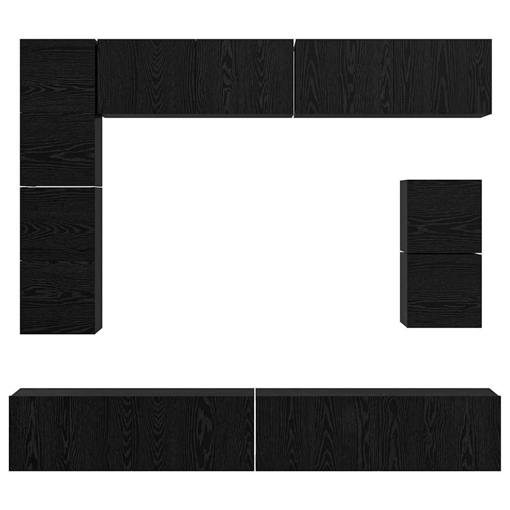 vidaXL TV-Schrankset 8 pcs Schwarz Eichen-Optik Holzwerkstoff