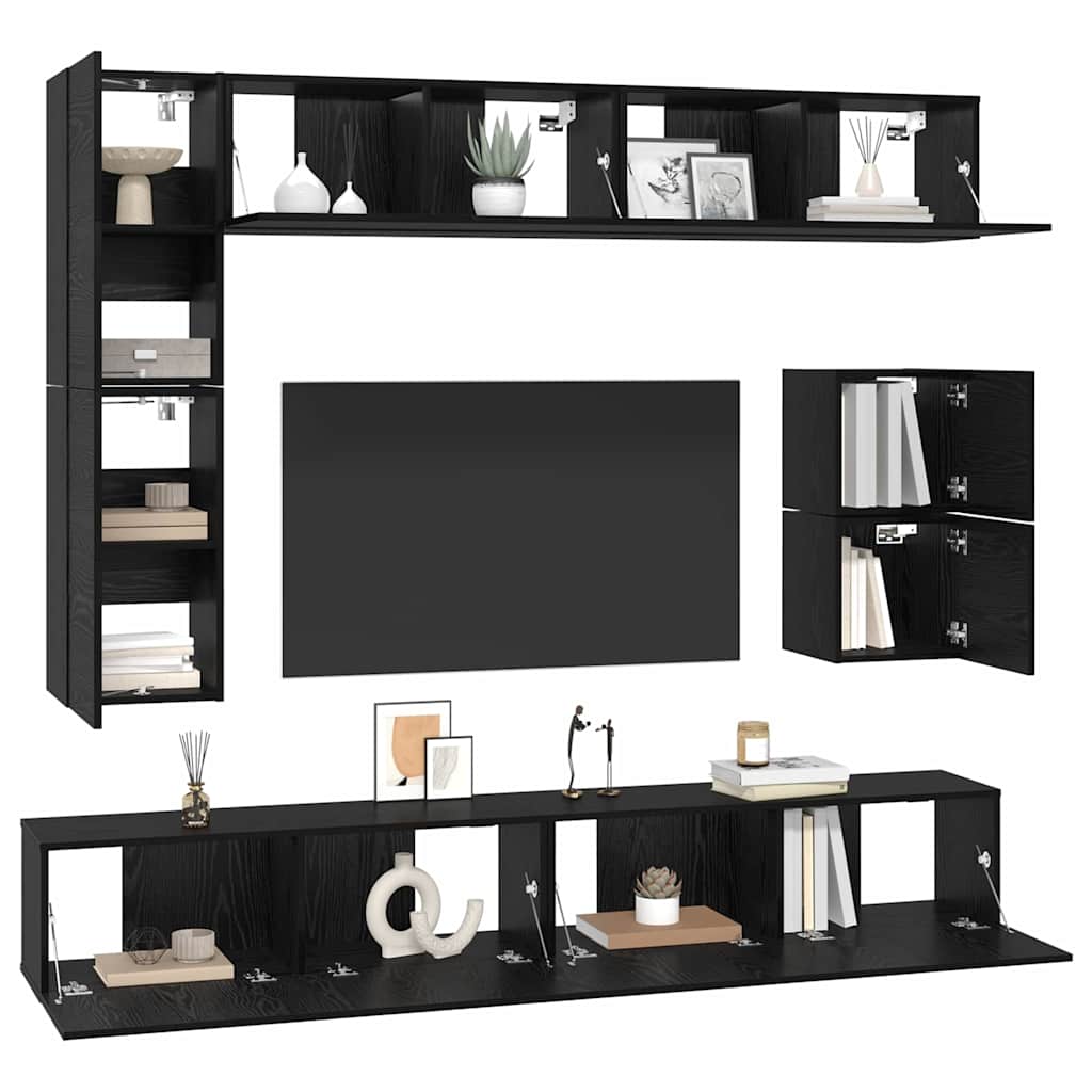 vidaXL TV-Schrankset 8 pcs Schwarz Eichen-Optik Holzwerkstoff