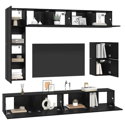 vidaXL TV-Schrankset 8 pcs Schwarz Eichen-Optik Holzwerkstoff