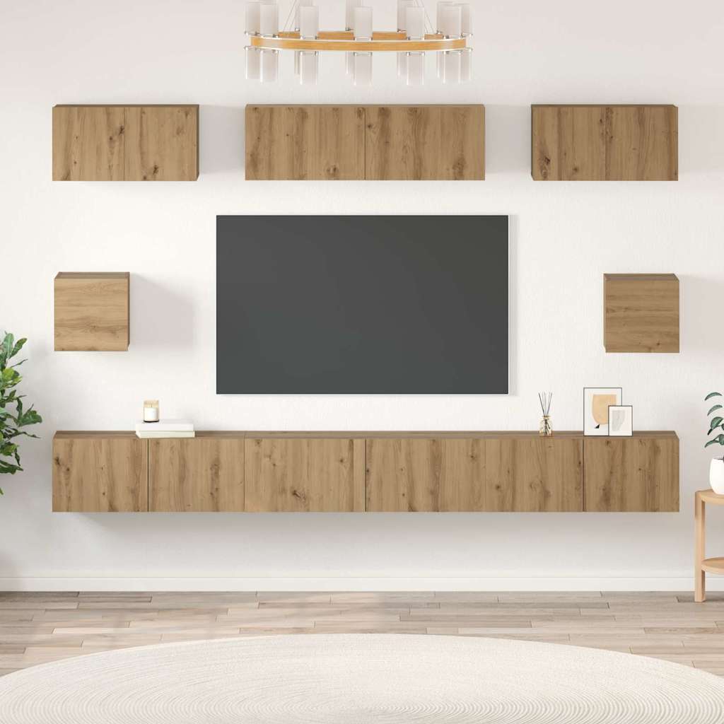 vidaXL TV-Schrankset Wandmontiert 8 pcs Artisan-Eiche Holzwerkstoff