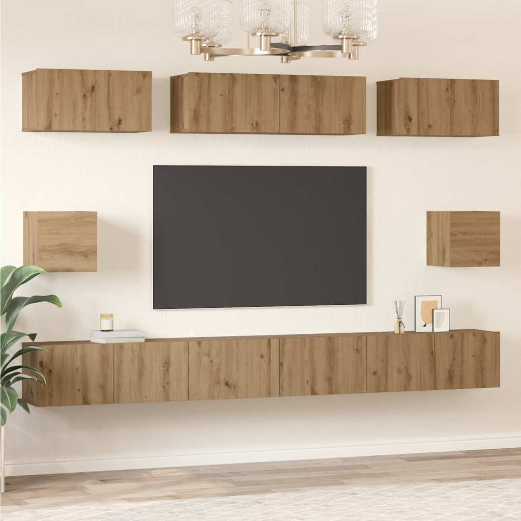vidaXL TV-Schrankset Wandmontiert 8 pcs Artisan-Eiche Holzwerkstoff