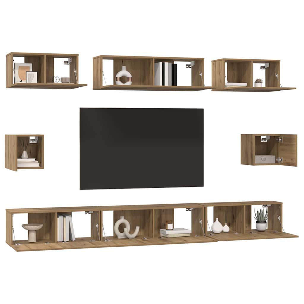 vidaXL TV-Schrankset Wandmontiert 8 pcs Artisan-Eiche Holzwerkstoff