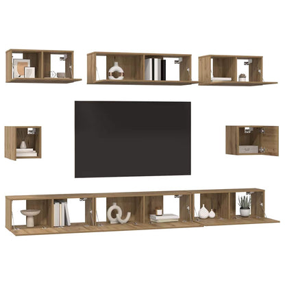 vidaXL TV-Schrankset Wandmontiert 8 pcs Artisan-Eiche Holzwerkstoff