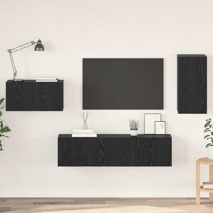 vidaXL Meuble TV avec tiroirs Noir aspect chêne Bois d'ingénierie