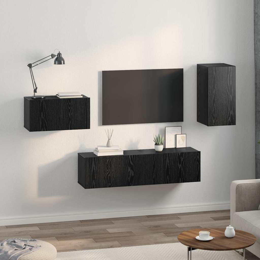 vidaXL Meuble TV avec tiroirs Noir aspect chêne Bois d'ingénierie
