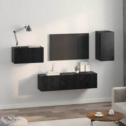 vidaXL Meuble TV avec tiroirs Noir aspect chêne Bois d'ingénierie