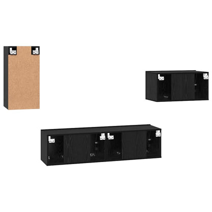 vidaXL Meuble TV avec tiroirs Noir aspect chêne Bois d'ingénierie