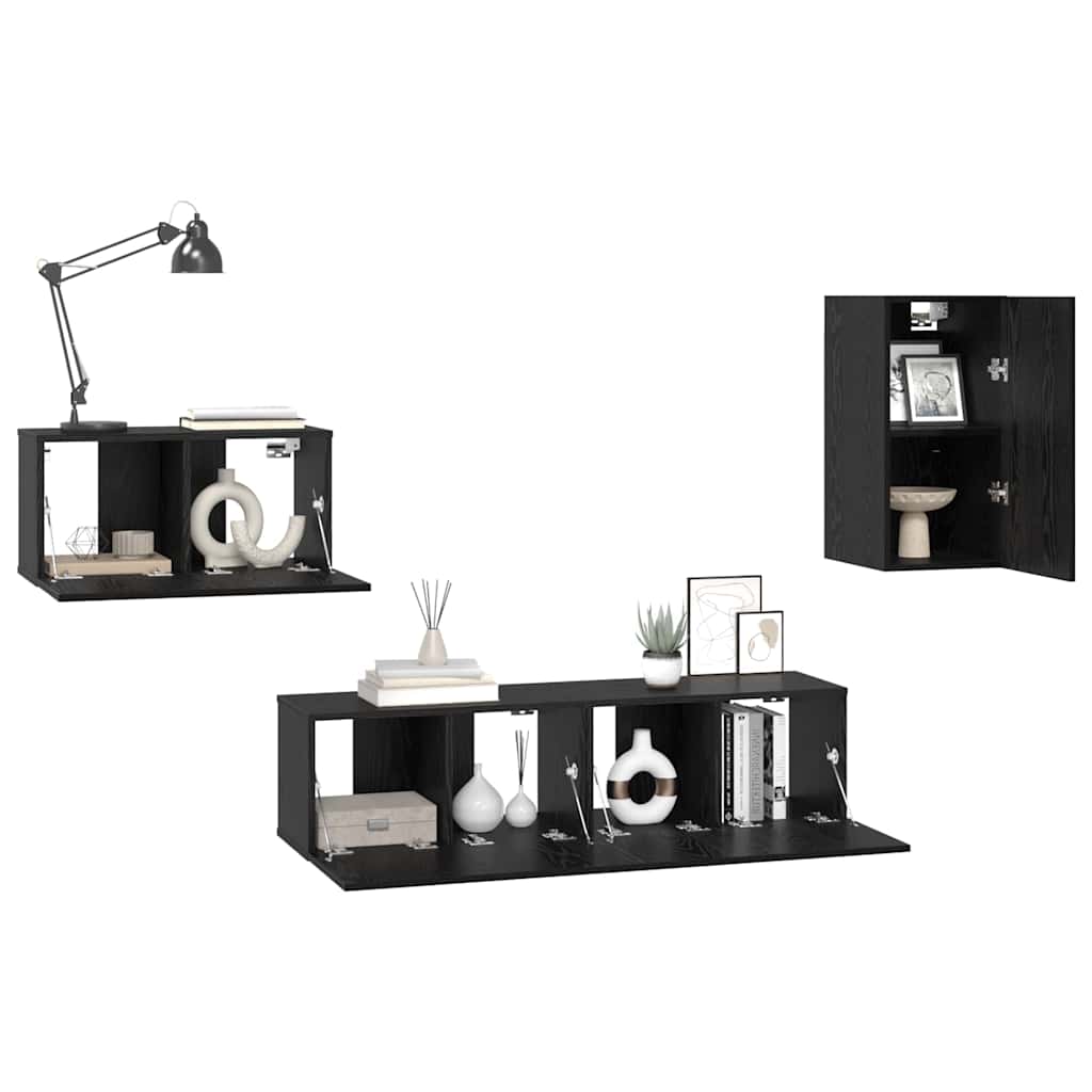 vidaXL Meuble TV avec tiroirs Noir aspect chêne Bois d'ingénierie