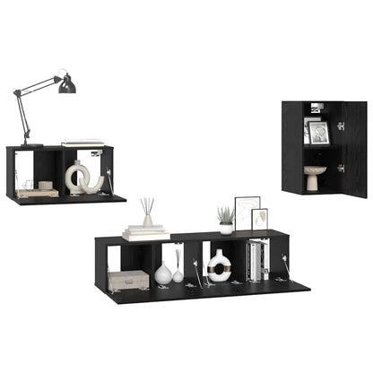 vidaXL Meuble TV avec tiroirs Noir aspect chêne Bois d'ingénierie