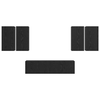 TV-Schrankset Wandmontiert Schwarz Eichen-Optik Holzwerkstoff