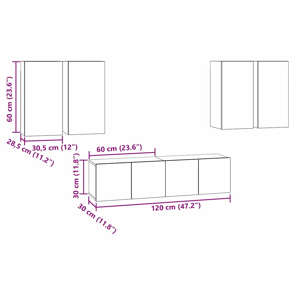 TV-Schrankset Wandmontiert Schwarz Eichen-Optik Holzwerkstoff