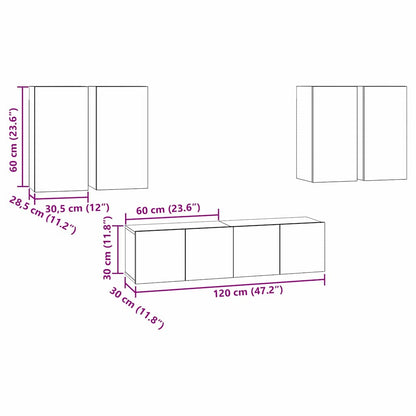 TV-Schrankset Wandmontiert Schwarz Eichen-Optik Holzwerkstoff