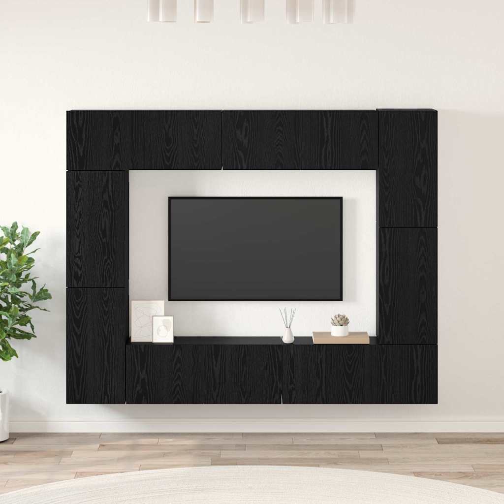 vidaXL TV-Schrankset 8 pcs Schwarz Eichen-Optik Holzwerkstoff