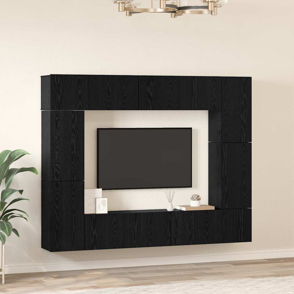 vidaXL TV-Schrankset 8 pcs Schwarz Eichen-Optik Holzwerkstoff