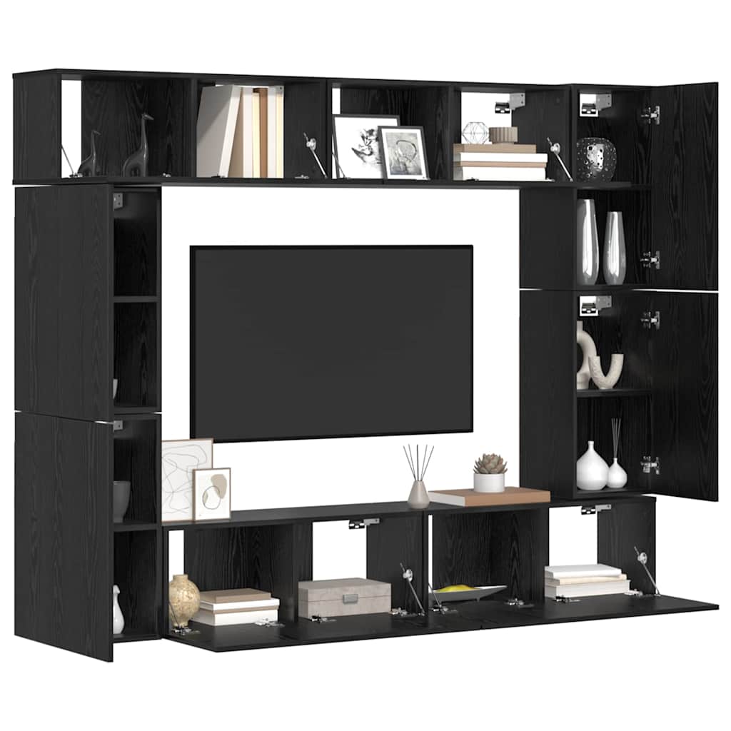 vidaXL TV-Schrankset 8 pcs Schwarz Eichen-Optik Holzwerkstoff