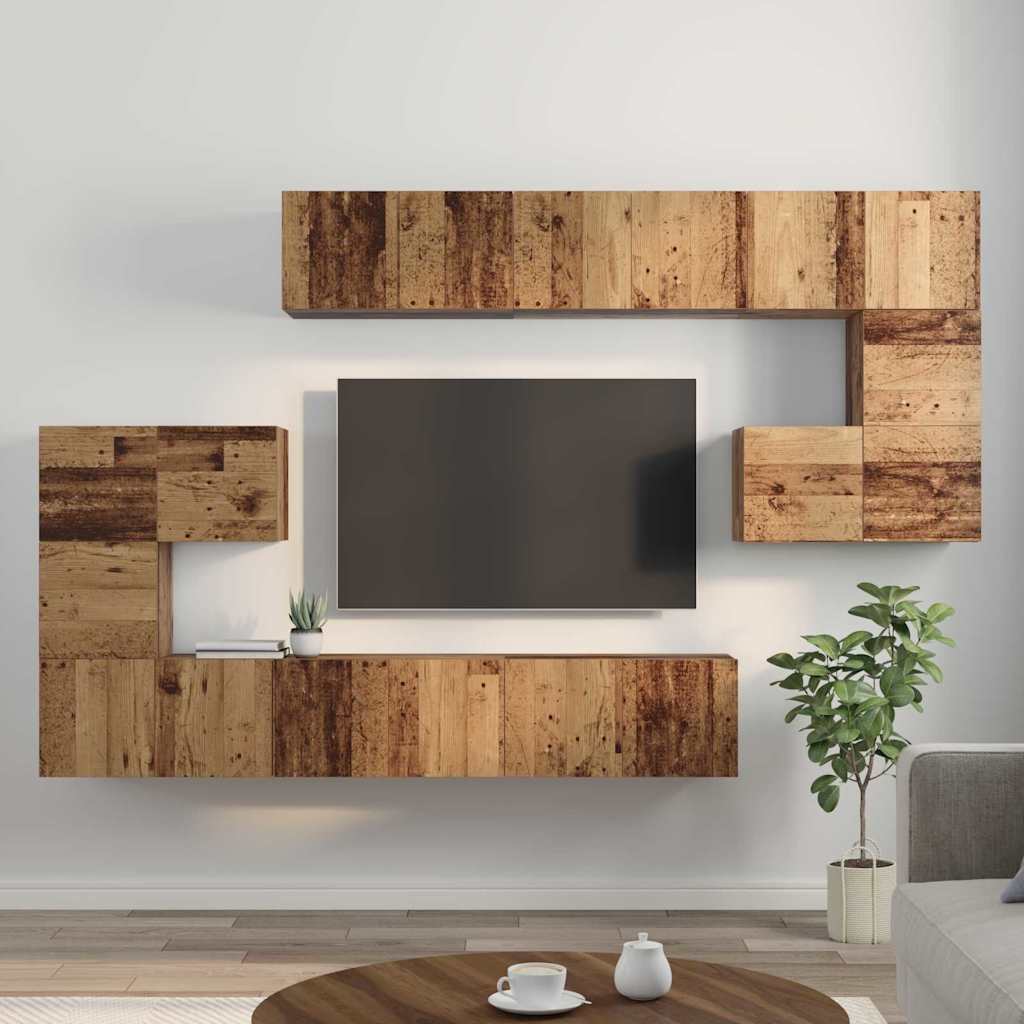 vidaXL TV-Schrankset Wandmontiert 10 pcs Altholz Holzwerkstoff