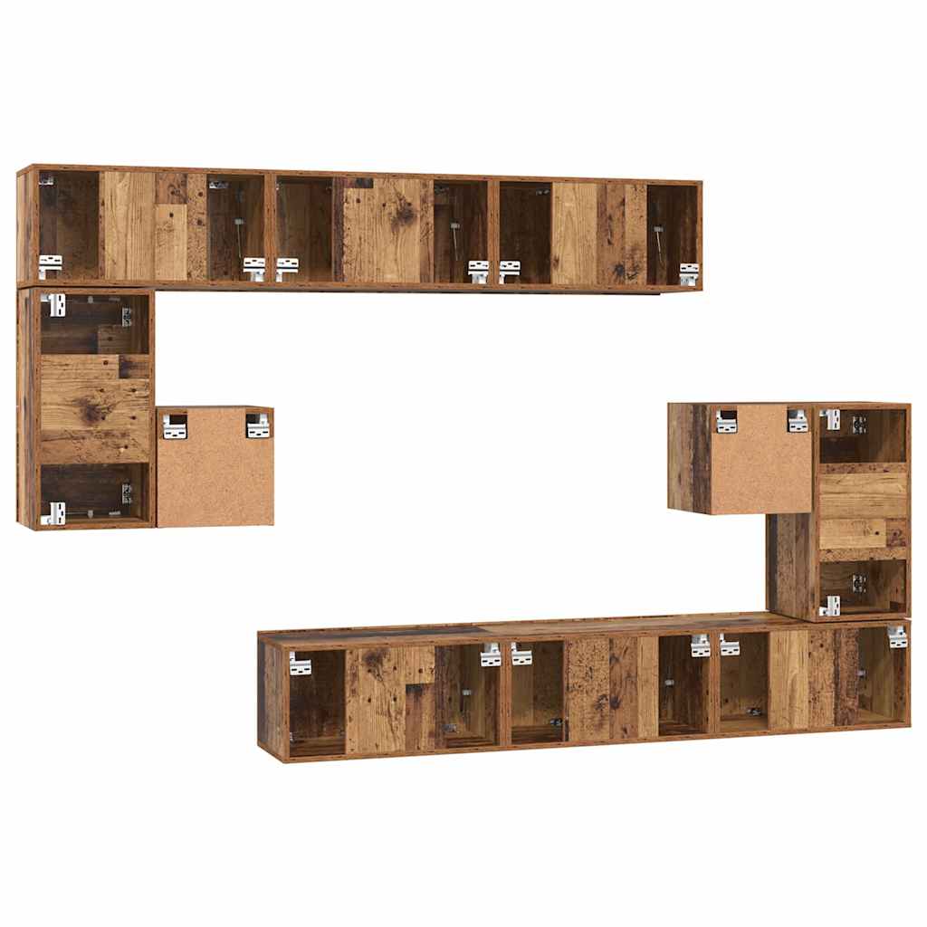 vidaXL TV-Schrankset Wandmontiert 10 pcs Altholz Holzwerkstoff