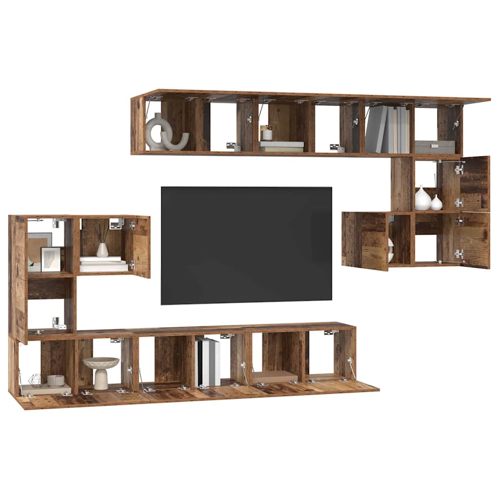 vidaXL TV-Schrankset Wandmontiert 10 pcs Altholz Holzwerkstoff