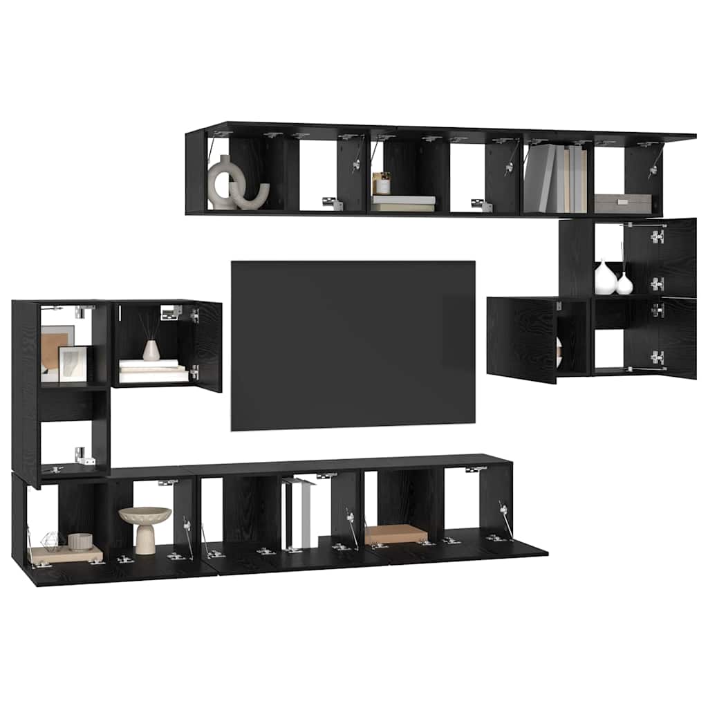 vidaXL TV-Schrankset 10 pcs Schwarz Eichen-Optik Holzwerkstoff