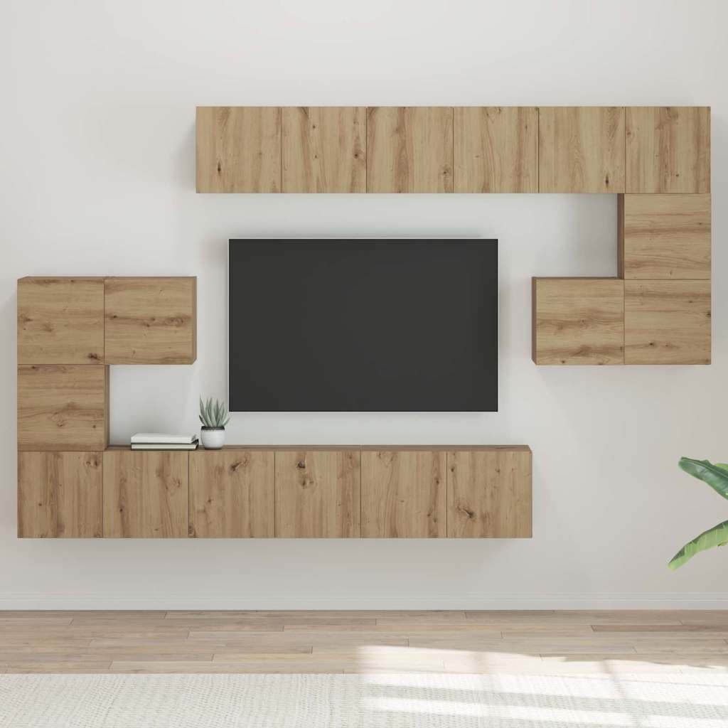 vidaXL TV-Schrankset Wandmontiert 10 pcs Artisan-Eiche Holzwerkstoff