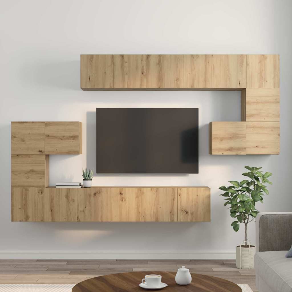 vidaXL TV-Schrankset Wandmontiert 10 pcs Artisan-Eiche Holzwerkstoff