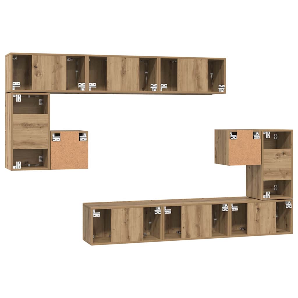 vidaXL TV-Schrankset Wandmontiert 10 pcs Artisan-Eiche Holzwerkstoff