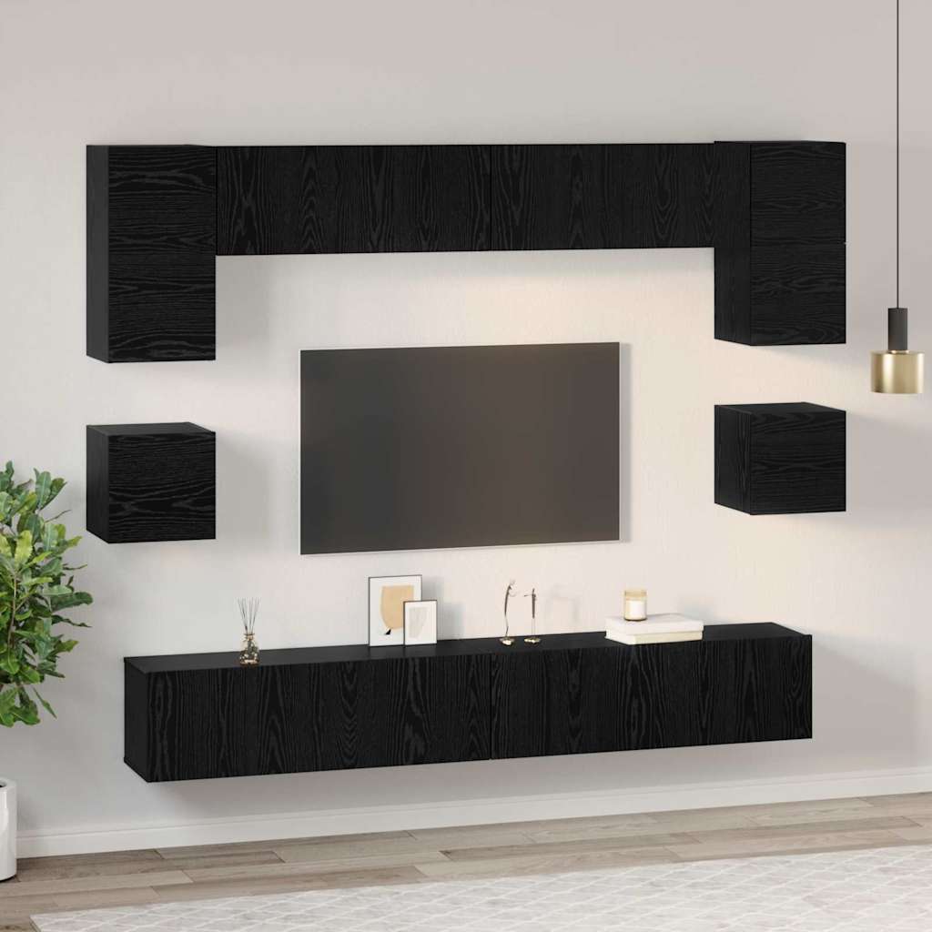 vidaXL TV-Schrankset 8 pcs Schwarz Eichen-Optik Holzwerkstoff