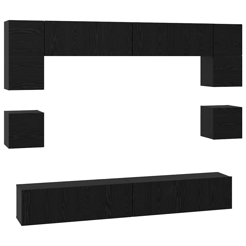 vidaXL TV-Schrankset 8 pcs Schwarz Eichen-Optik Holzwerkstoff