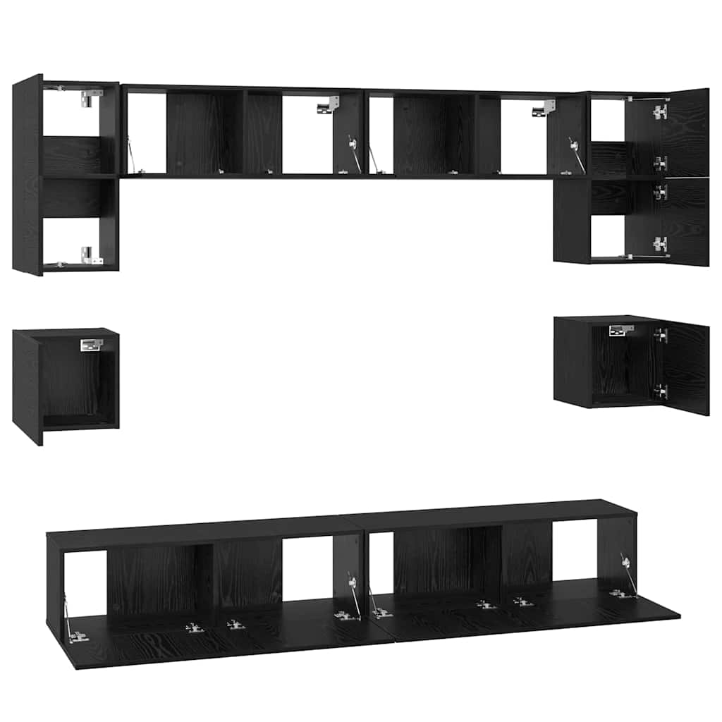 vidaXL TV-Schrankset 8 pcs Schwarz Eichen-Optik Holzwerkstoff