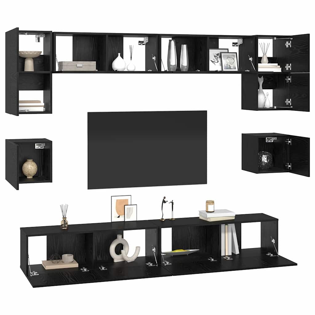 vidaXL TV-Schrankset 8 pcs Schwarz Eichen-Optik Holzwerkstoff