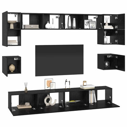 vidaXL TV-Schrankset 8 pcs Schwarz Eichen-Optik Holzwerkstoff