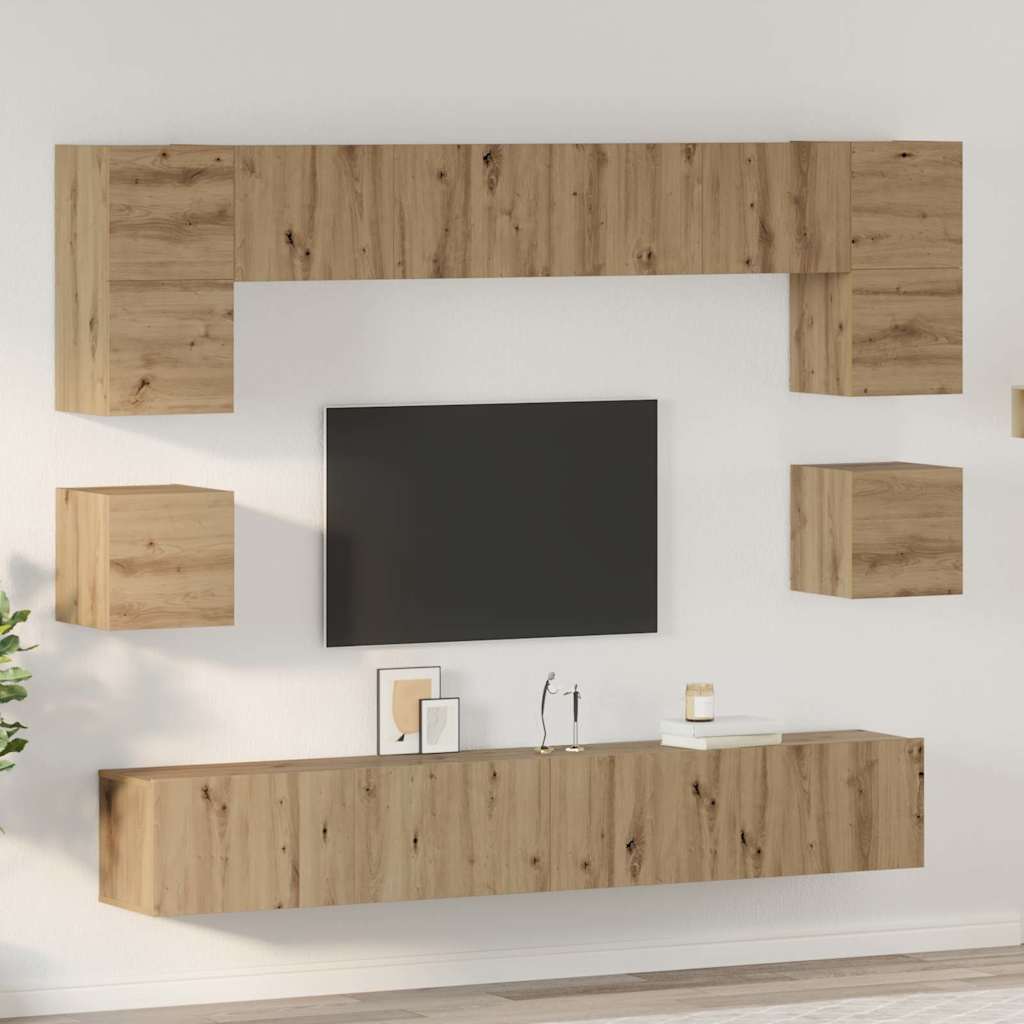 vidaXL TV-Schrankset Wandmontiert 8 pcs Artisan-Eiche Holzwerkstoff