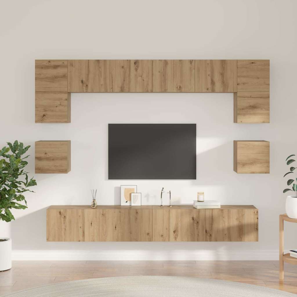 vidaXL TV-Schrankset Wandmontiert 8 pcs Artisan-Eiche Holzwerkstoff