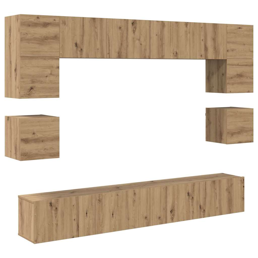 vidaXL TV-Schrankset Wandmontiert 8 pcs Artisan-Eiche Holzwerkstoff