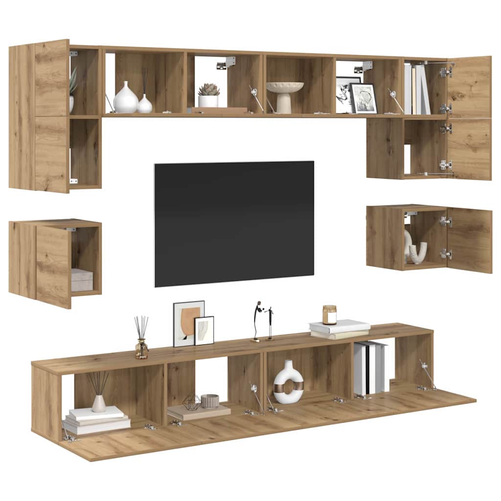 vidaXL TV-Schrankset Wandmontiert 8 pcs Artisan-Eiche Holzwerkstoff