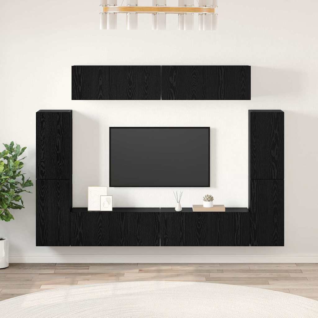 vidaXL TV-Schrank-Set 8 pcs Schwarz Eichen-Optik Holzwerkstoff