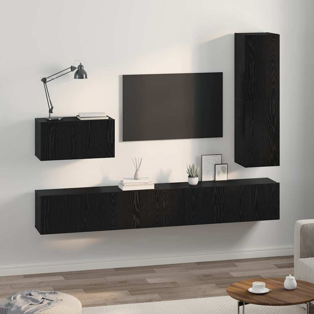 vidaXL TV-Schrankset 4 pcs Schwarz Eichen-Optik Holzwerkstoff