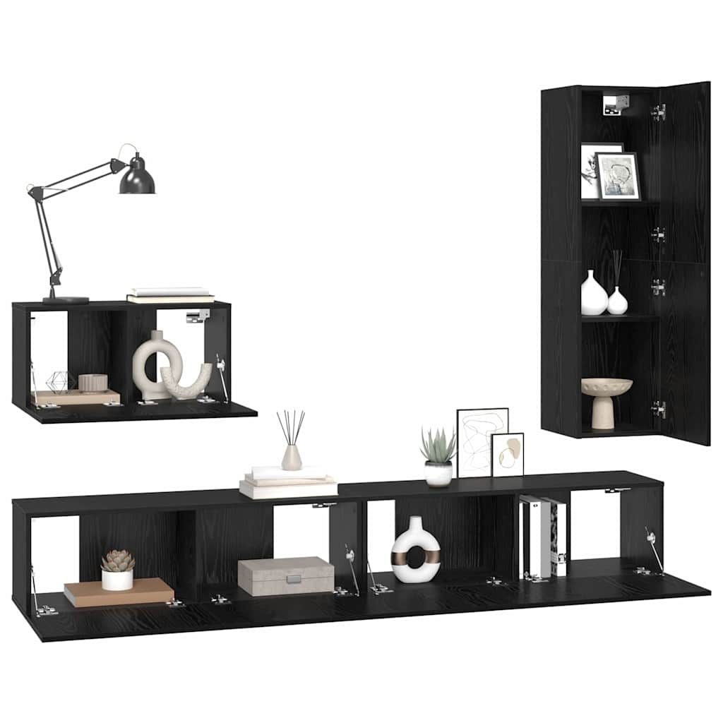 vidaXL TV-Schrankset 4 pcs Schwarz Eichen-Optik Holzwerkstoff
