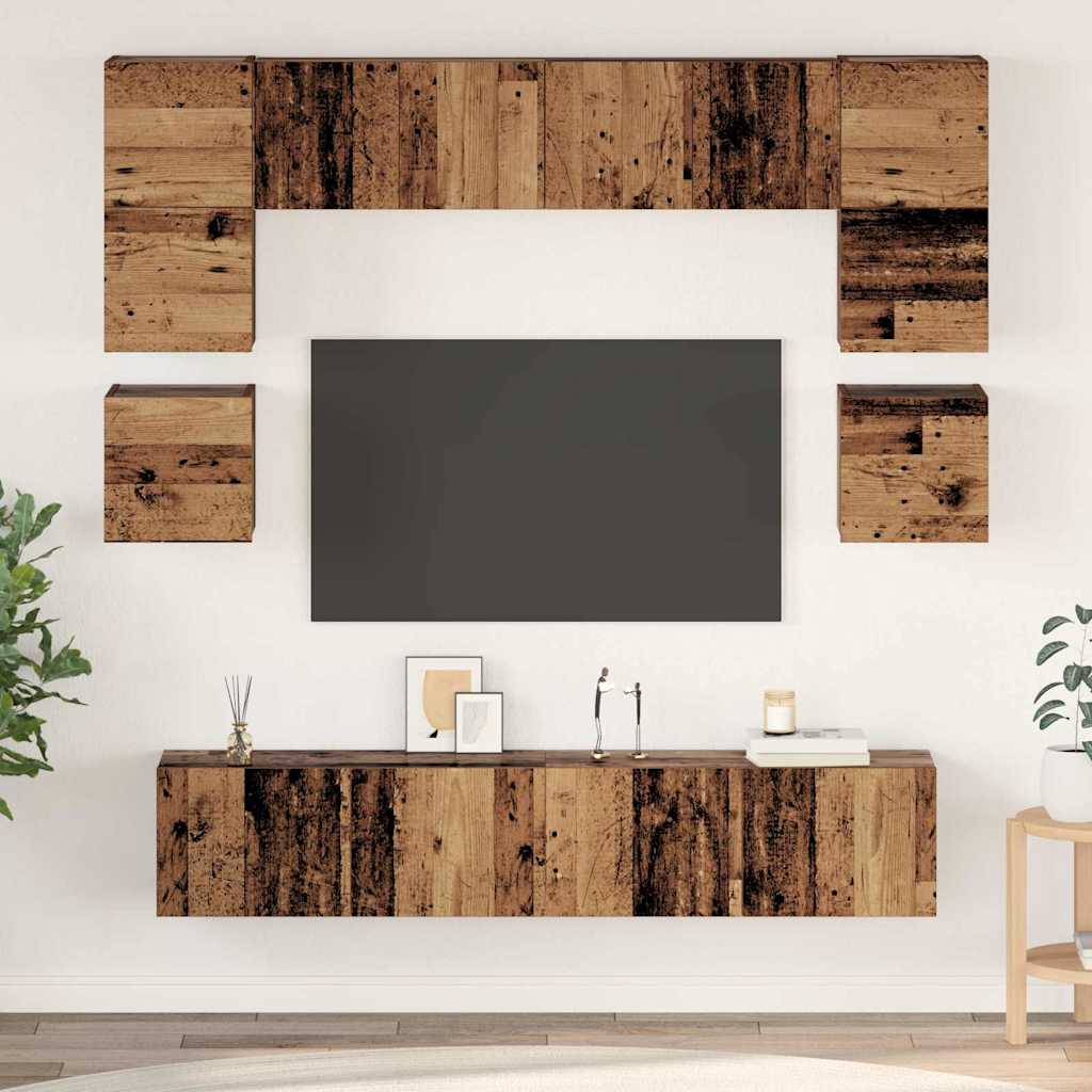 vidaXL TV-Schrankset Wandmontiert 8 pcs Altholz Holzwerkstoff