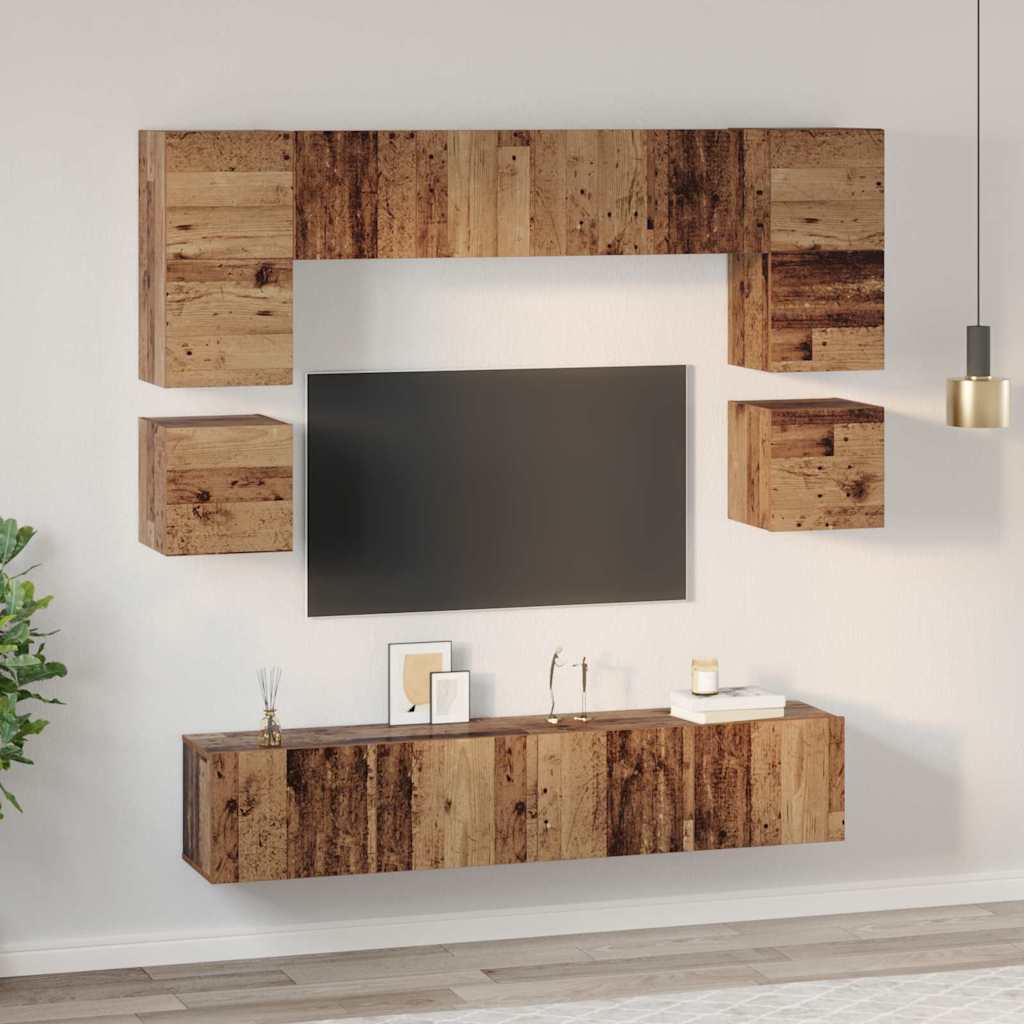 vidaXL TV-Schrankset Wandmontiert 8 pcs Altholz Holzwerkstoff