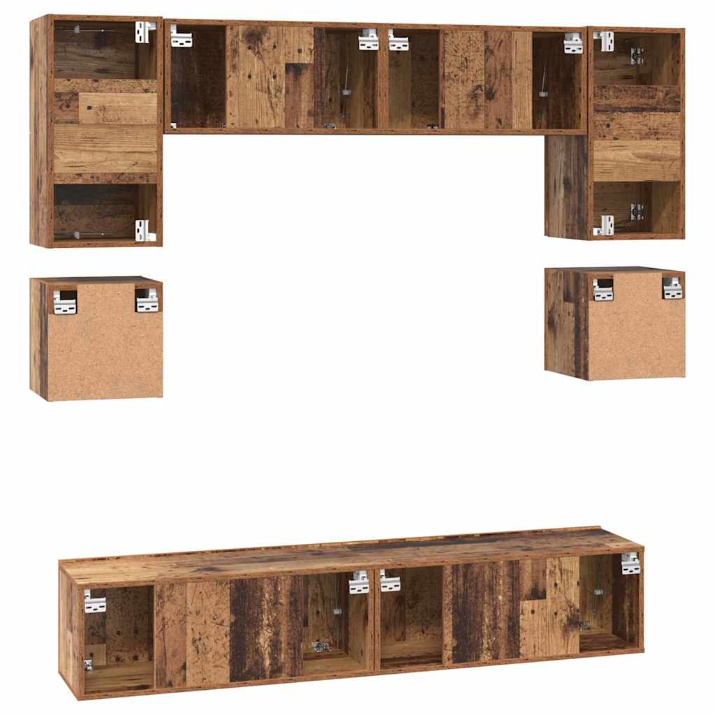 vidaXL TV-Schrankset Wandmontiert 8 pcs Altholz Holzwerkstoff