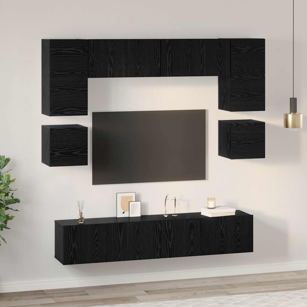 vidaXL TV-Schrankset 8 pcs Schwarz Eichen-Optik Holzwerkstoff