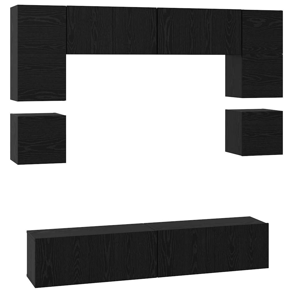 vidaXL TV-Schrankset 8 pcs Schwarz Eichen-Optik Holzwerkstoff