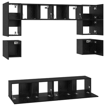 vidaXL TV-Schrankset 8 pcs Schwarz Eichen-Optik Holzwerkstoff